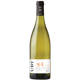 Bouteille de vin Uby n°4 Côtes de Gascogne avec une robe jaune pâle et des reflets verts