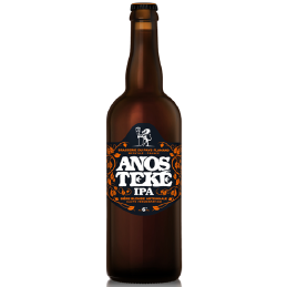 Bouteille de bière Anosteke IPA 75 cl avec une robe dorée et limpide