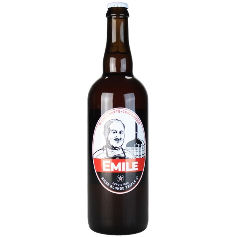 Bière artisanale Emile 75 cl en bouteille dorée avec mousse compacte