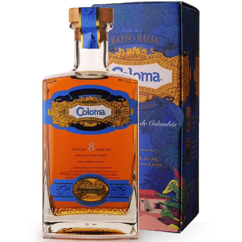 Bouteille de Ron Coloma 8 Ans finition liqueur de café 70cl