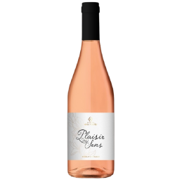 Bouteille de Plaisir des Sens Rosé, vin rosé du Languedoc-Roussillon, avec une robe rose tendre et reflets vifs.