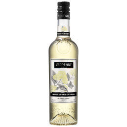 Bouteille de Liqueur de Fleur de Sureau Vedrenne 70cl, avec sa robe jaune clair.