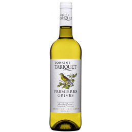 Bouteille de Tariquet Premières Grives avec étiquette illustrée d'une grive