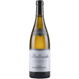 Bouteille de vin Belleruche Blanc avec étiquette visible sur fond blanc