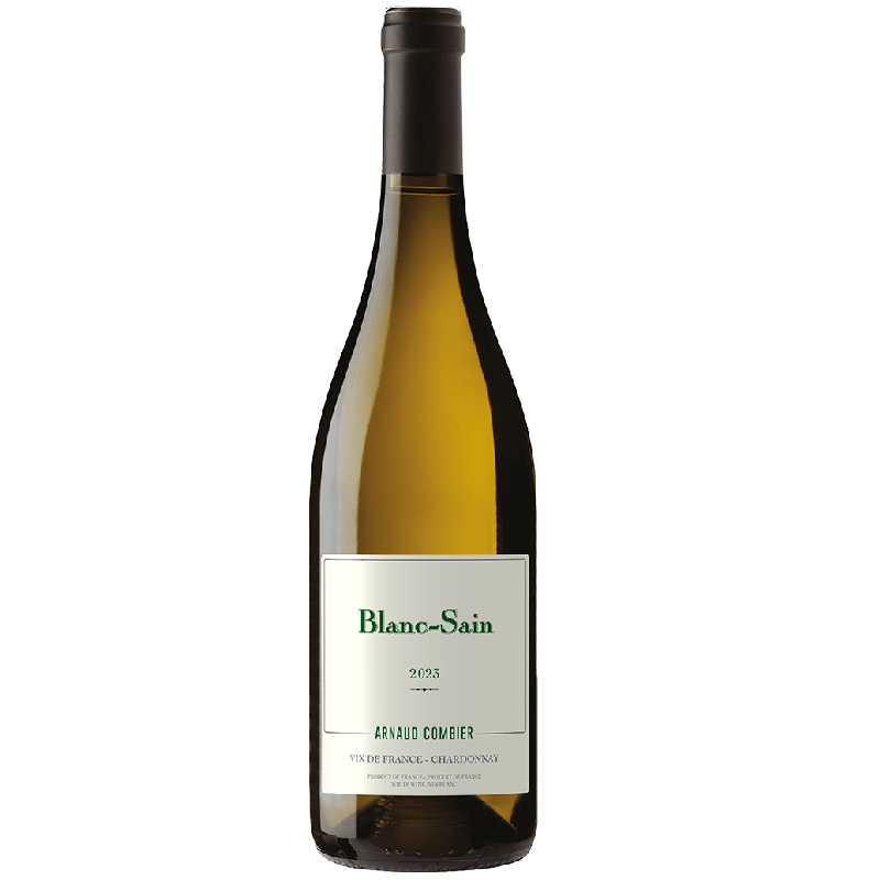 Bouteille de Blanc-Sain Arnaud Combier sur fond neutre, vin blanc nature Chardonnay