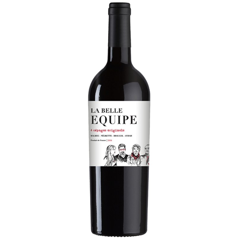 Vin La Belle Équipe Vin de France rouge 75cl avec robe pourpre profonde