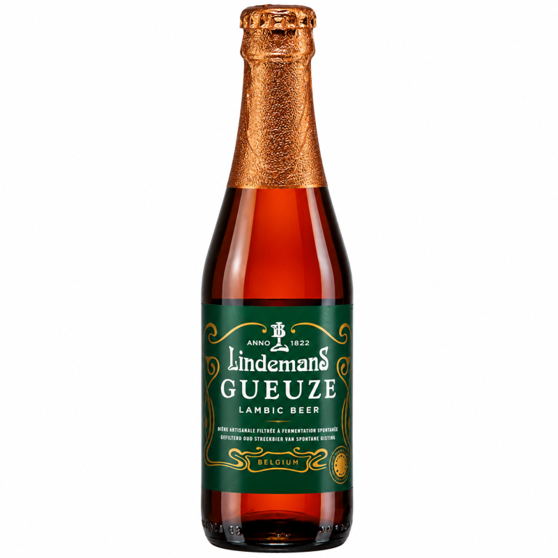 Bouteille de bière Gueuze Lindemans, bière belge de fermentation spontanée de la brasserie Lindemans