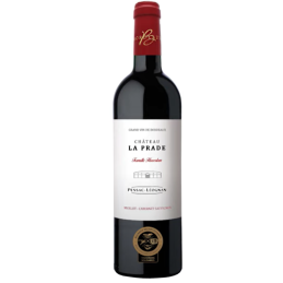 Bouteille de Château La Prade, vin rouge Pessac-Léognan avec robe grenat intense.
